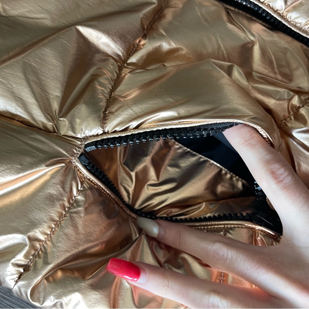 Marc New York Metallic Orange Puffer Jacket | Shiny Gold Lightweight Puffer Size - Picture 4 of 9